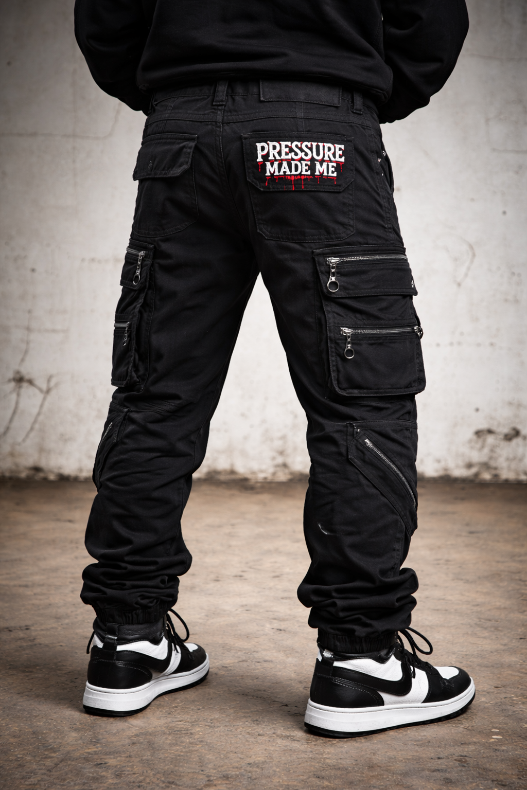 Pressure Made Me™ Men's Multi-Zip Cargo Joggers (Black)