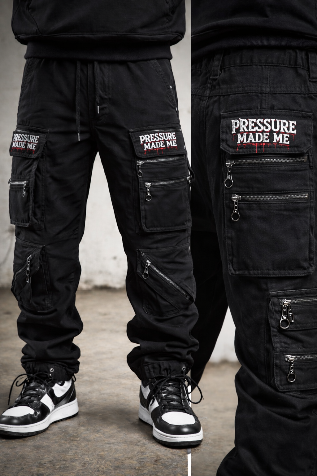 Pressure Made Me™ Men's Multi-Zip Cargo Joggers (Black)