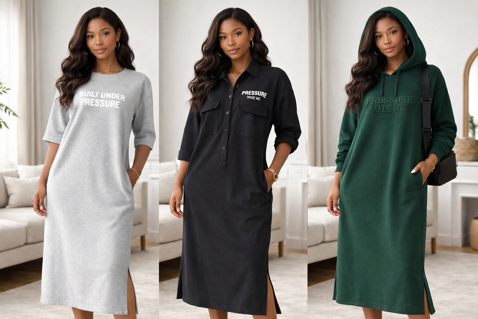 Pressure Made Me™ Dresses in 3 styles
