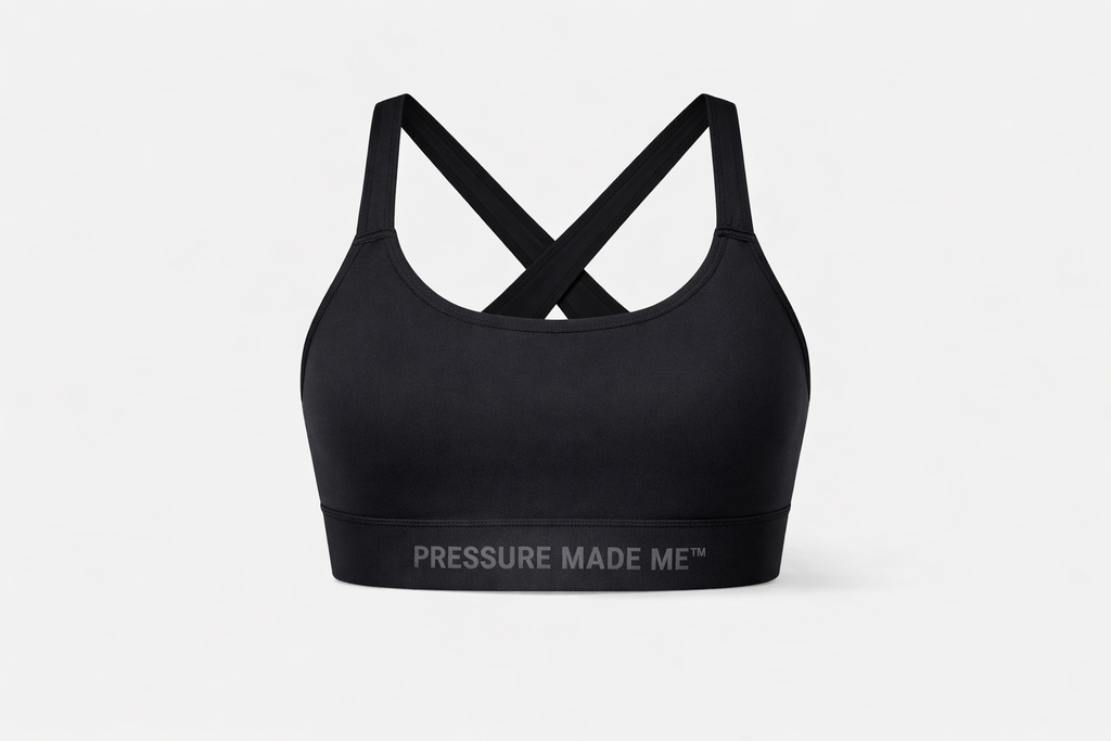 Pressure Made Me™ Crossback Sports Bra (Onyx Black)