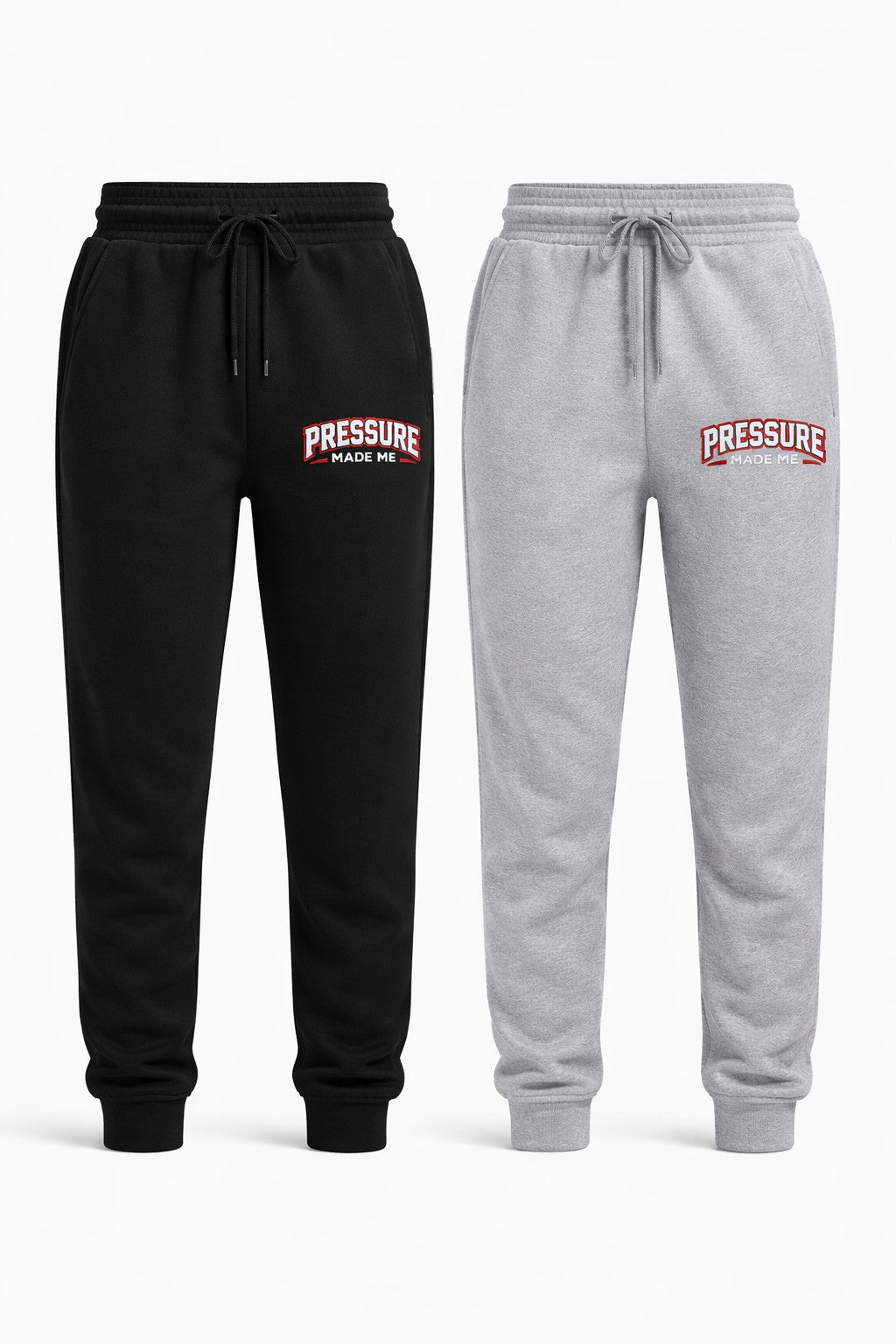Pressure Made Me™ Unisex Core Fleece Joggers — Black/Heather Gray